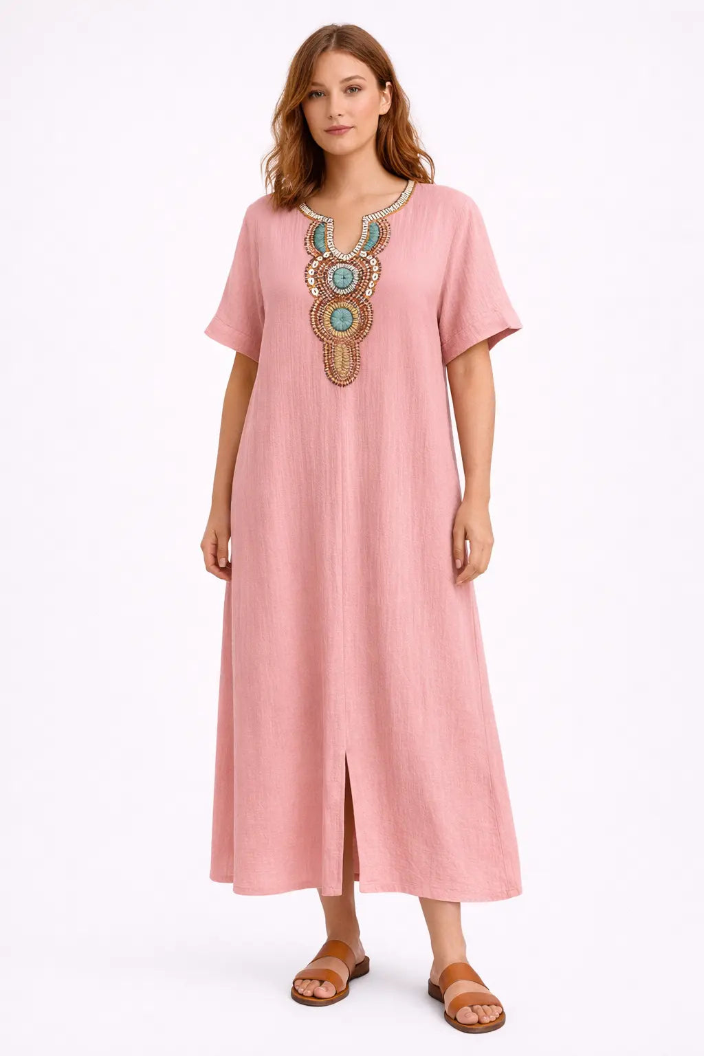 Maxi kjole dame kaftan stil med slids relaxed fit til sommer  Panorla