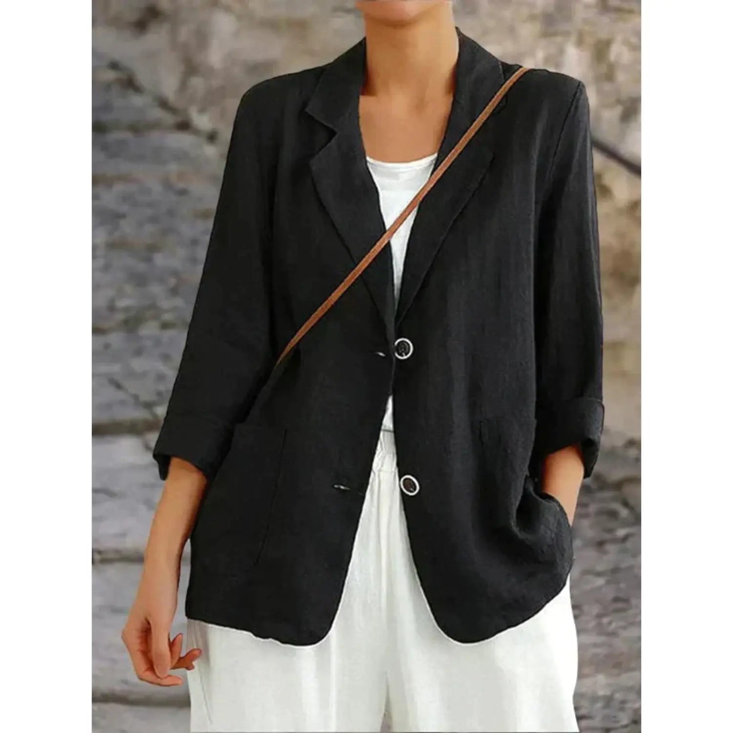 Maja Linned-Look Blazer Dame – Langærmet Tailored med Knapfront  Panorla