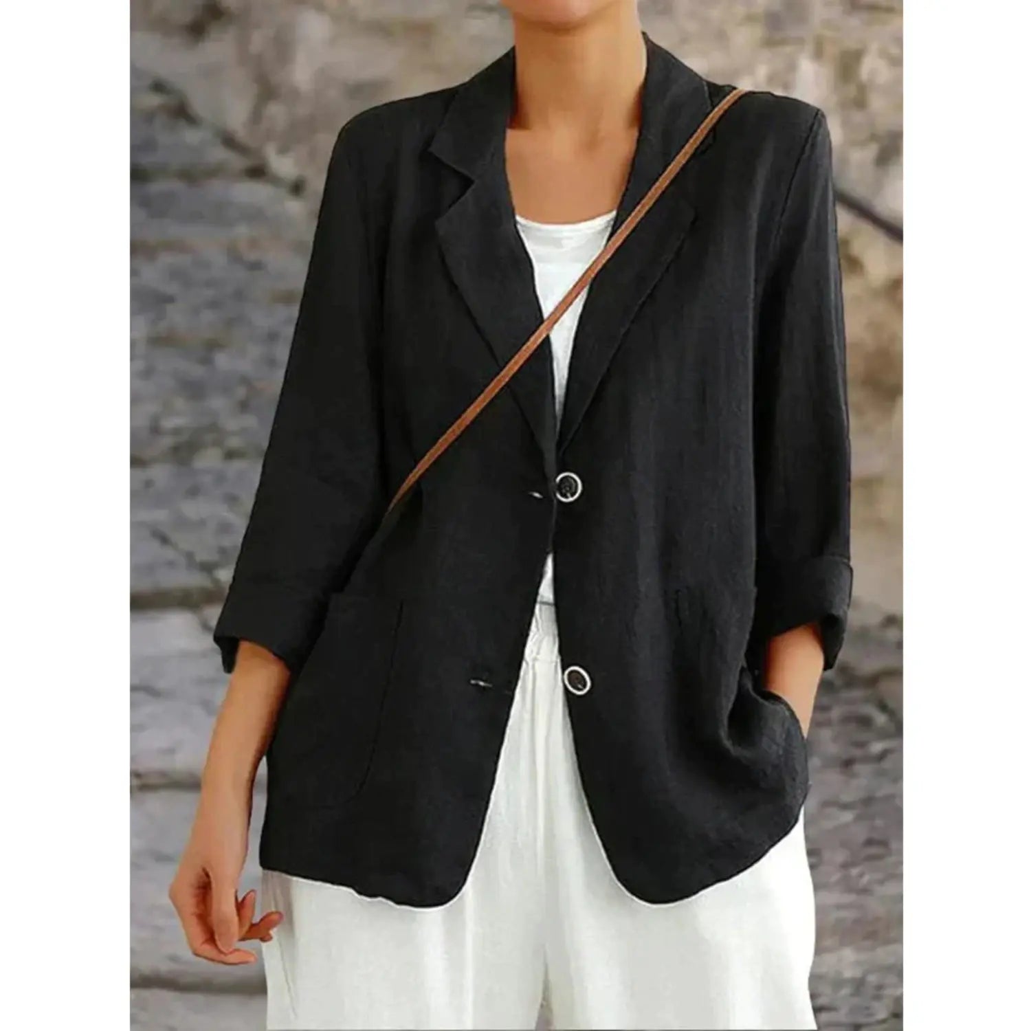 Maja Linned-Look Blazer Dame – Langærmet Tailored med Knapfront  Panorla