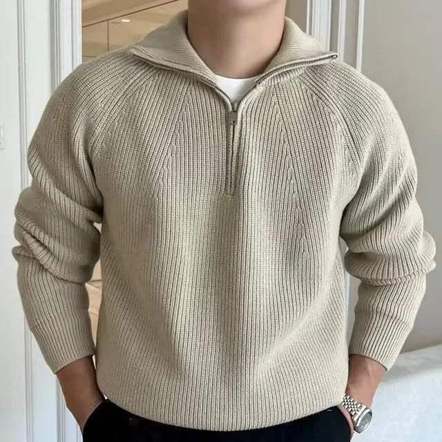 Sweater Herre – Quarter-Zip med Stribedetalje – Behagelig Pasform til Hverdagsbrug - 