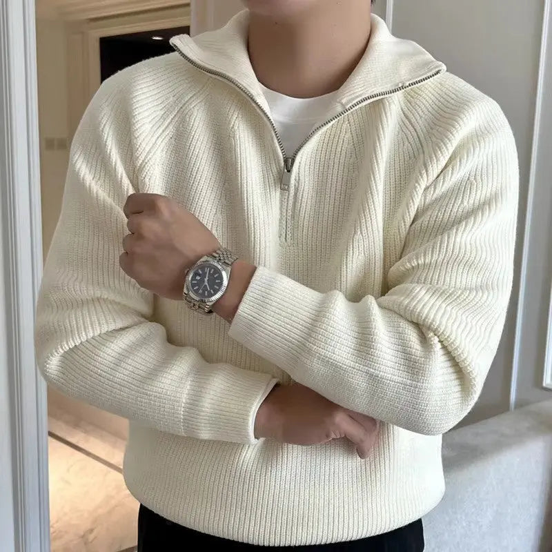 Sweater Herre – Quarter-Zip med Stribedetalje – Behagelig Pasform til Hverdagsbrug - 