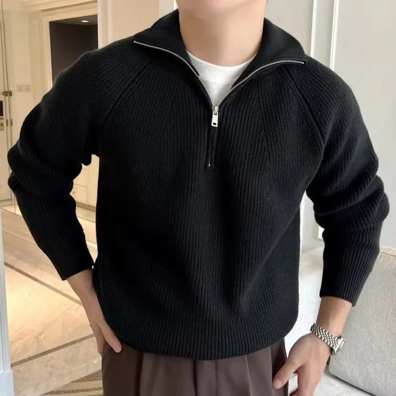 Sweater Herre – Quarter-Zip med Stribedetalje – Behagelig Pasform til Hverdagsbrug - Black / XXXL