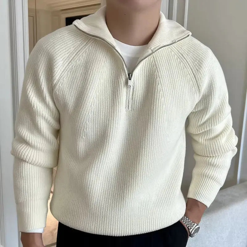 Sweater Herre – Quarter-Zip med Stribedetalje – Behagelig Pasform til Hverdagsbrug - White / XXXL