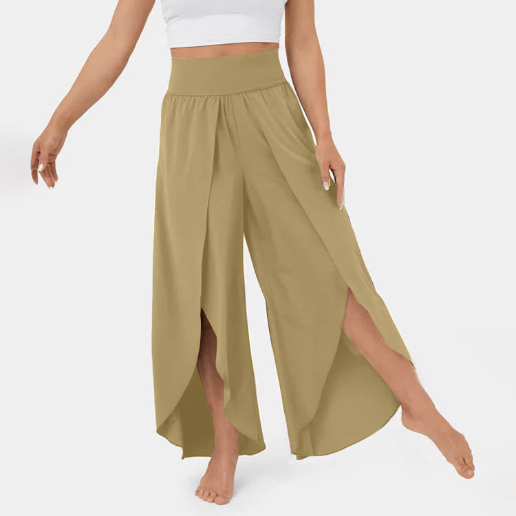 Wide Leg Pants Women High Waist – Split Hem Flowing Pants for Summer