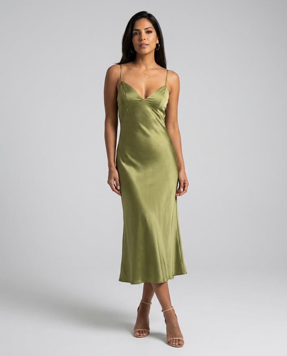 Satin Slip Maxikjole Dame – Stropper Festkjole