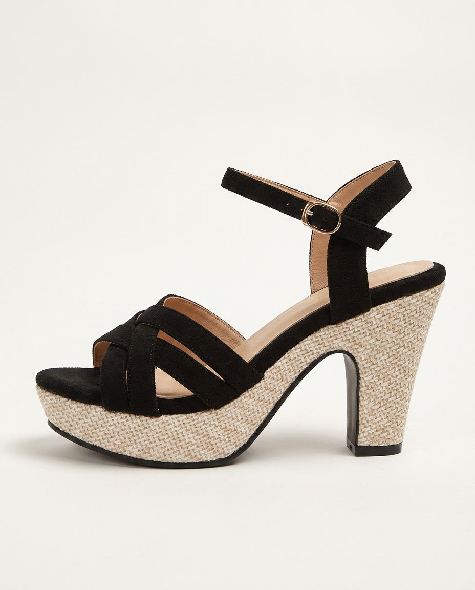 Kilehæl Sandaler Dame – Flettede Slip On Sandaler med Åben Tå