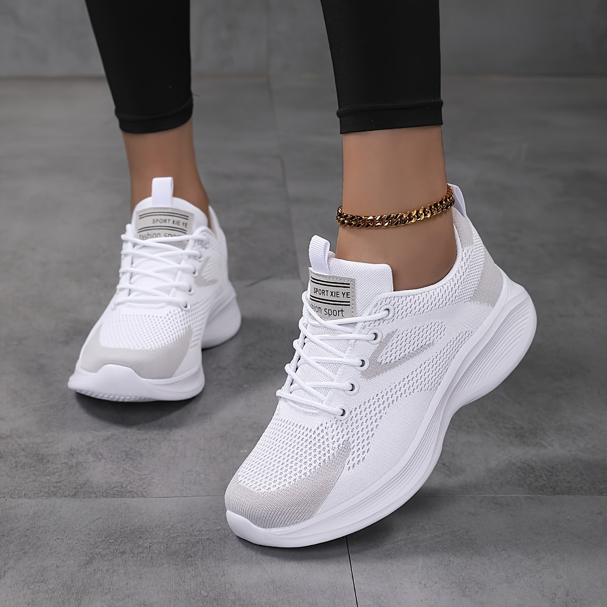 Sneakers Dame – Hvide Bløde Komfort Snøresneakers i Mesh