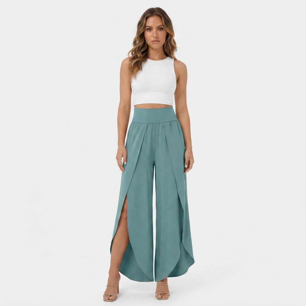 Wide Leg Pants Women High Waist – Split Hem Flowing Pants for Summer