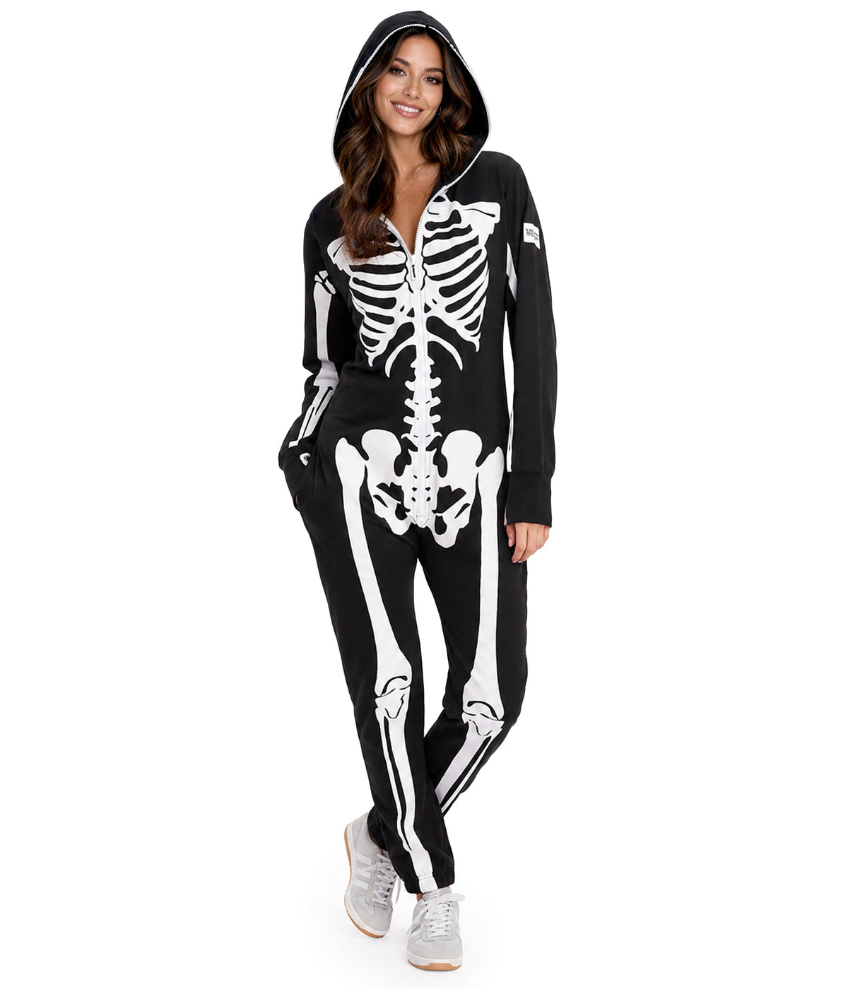 Skeletowe Onesie Damskie – Halloweenowy Kombinezon z Kapturem