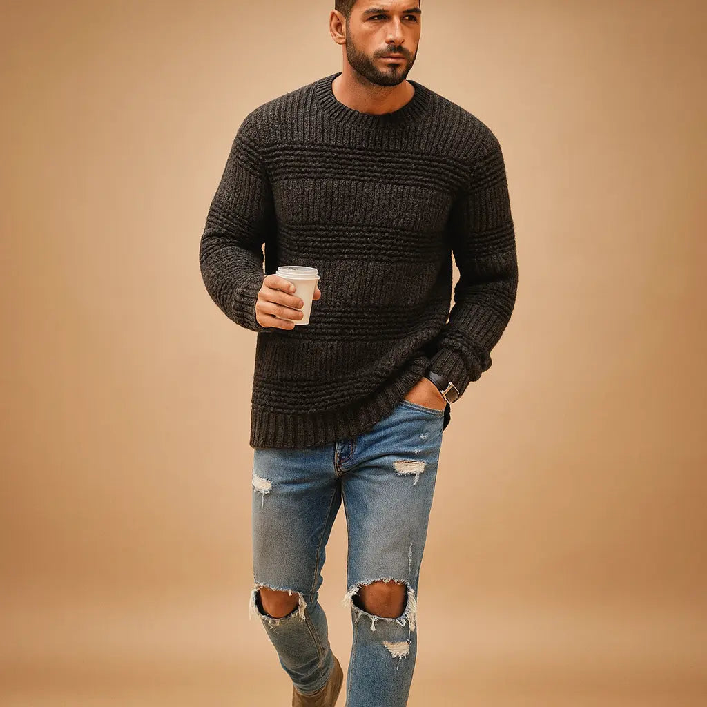 Sweater Herre – Fair Isle Mønster i Varm Strik – Klassisk Komfort til Vinterbrug