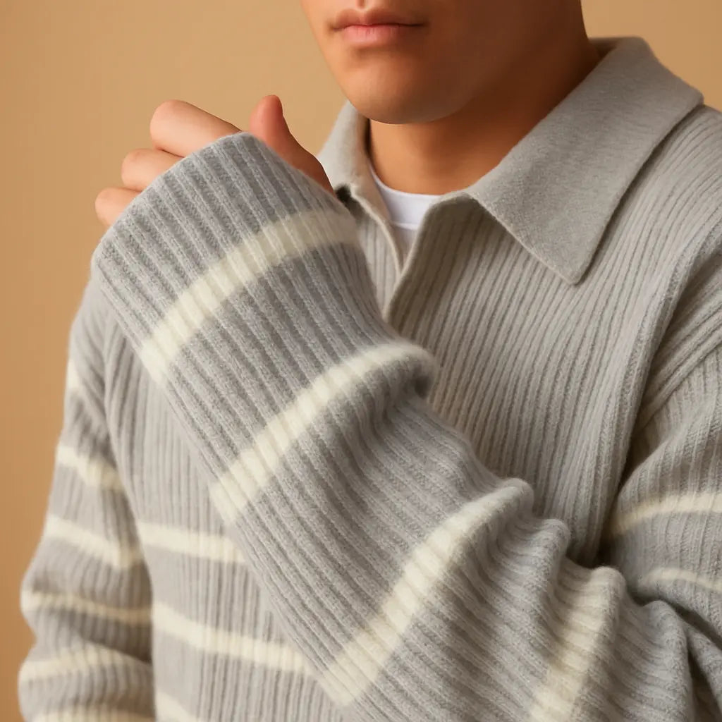 Sweater Herre – Half-Zip med Stribet Design – Let Varm Komfort til Hverdagsbrug
