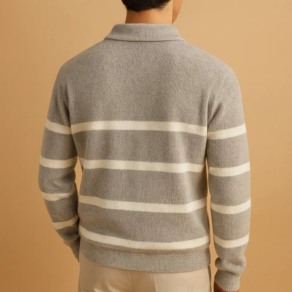 Sweater Herre – Half-Zip med Stribet Design – Let Varm Komfort til Hverdagsbrug