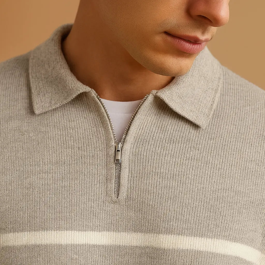 Sweater Herre – Half-Zip med Stribet Design – Let Varm Komfort til Hverdagsbrug