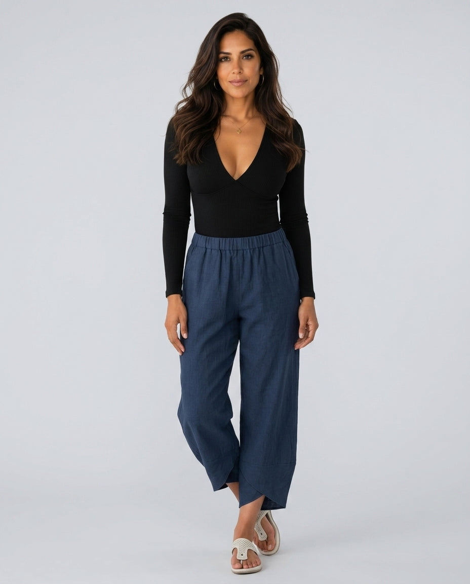 Hørbukser Dame Cropped – Straight Leg med Løs Pasform