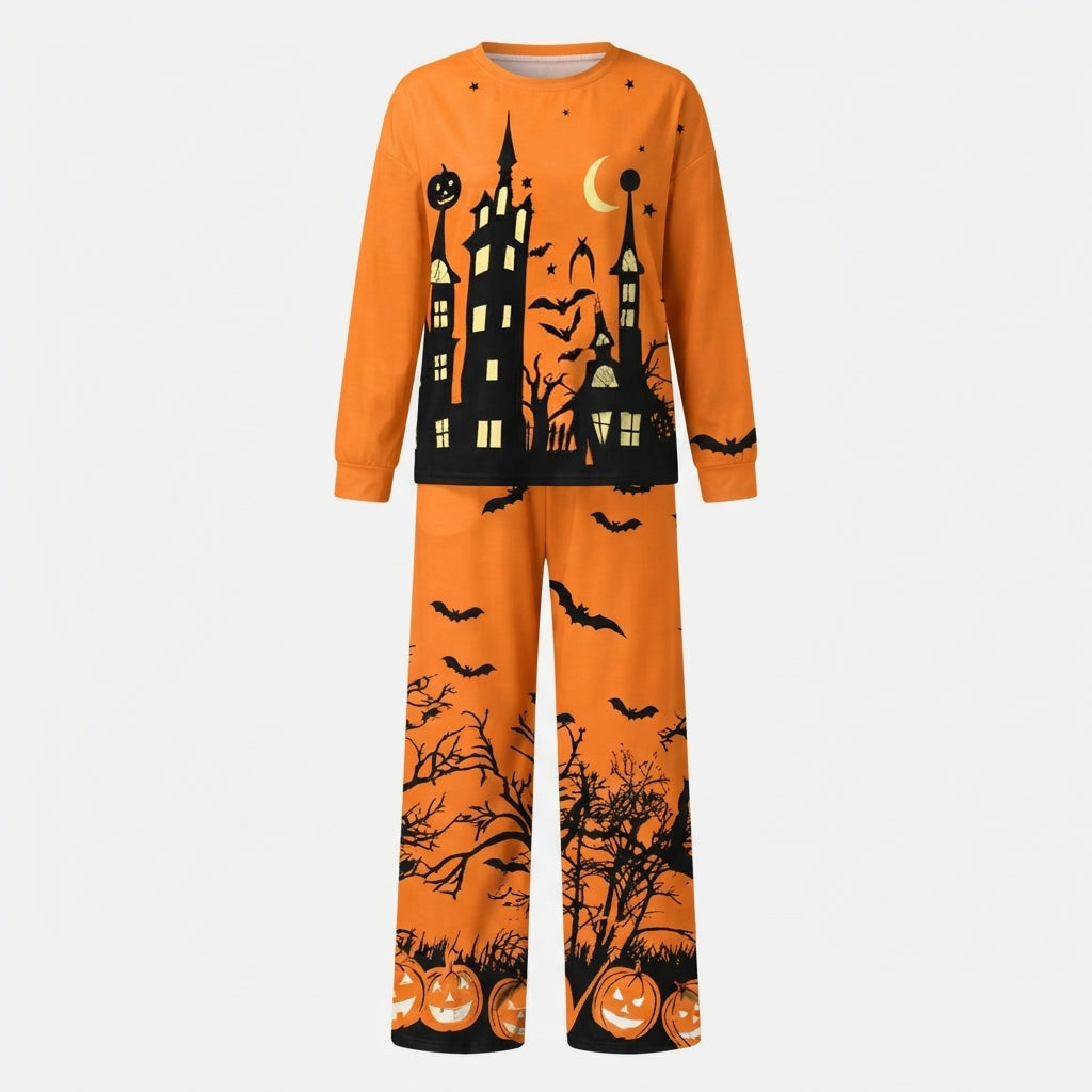 Halloween Pyjamas Dame Sæt – Langærmet Nattøj med Spøgelseshus