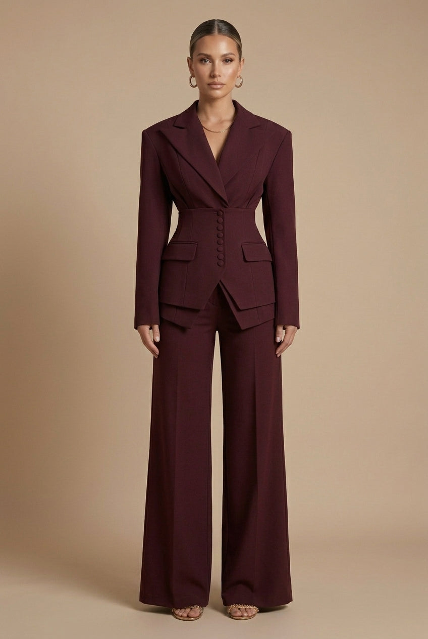 Vera | Skræddersyet Jakkesæt Dame med Peaked Lapel & Vide Bukser | Elegant Look til Kontor og Aften Events 1