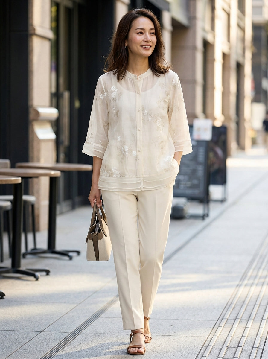 Alba | Bluse Dame med 3/4 Ærmer & Smock Detalje | Let Sommerbluse til Komfort og Stil 1