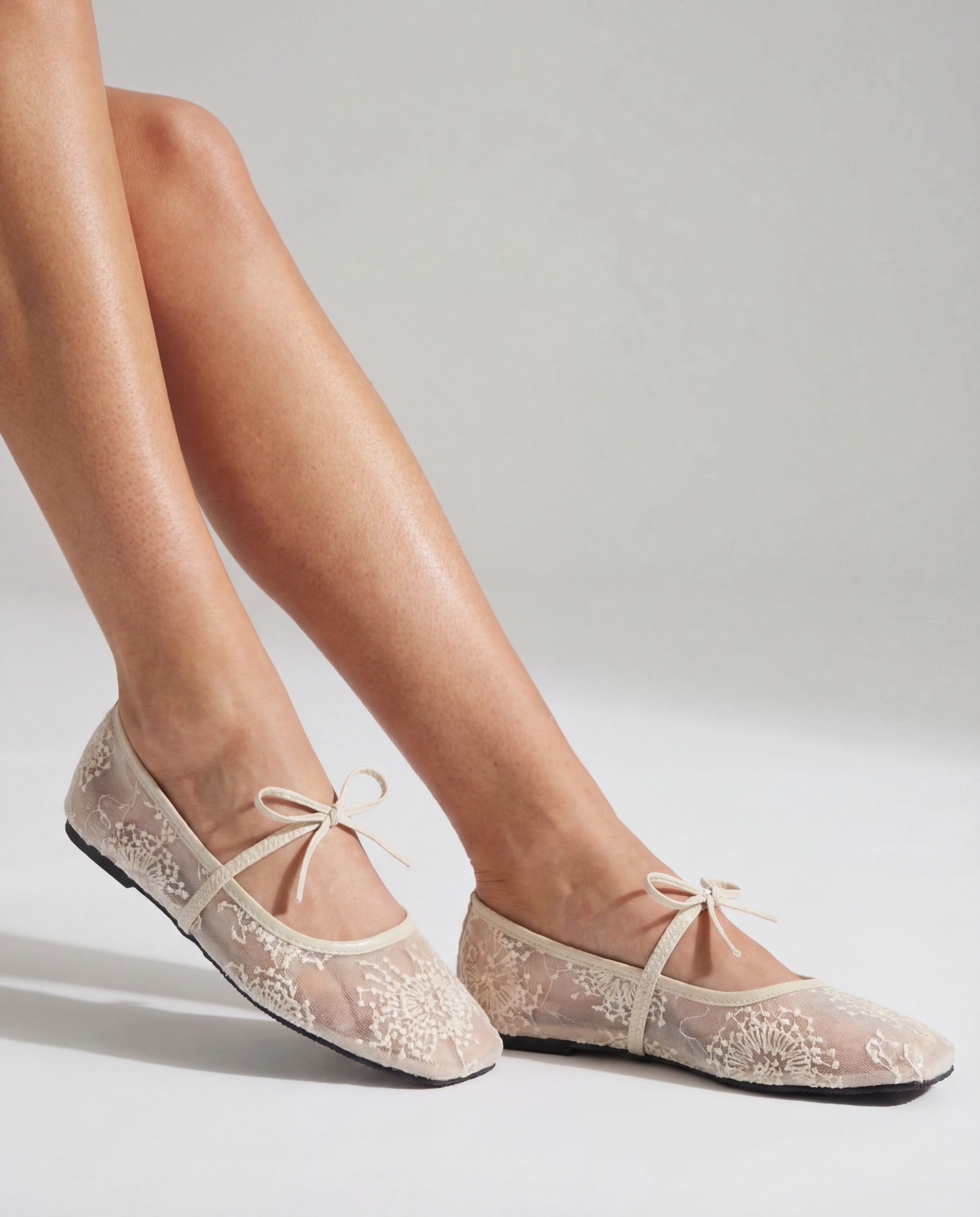 Blonde Ballerina Sko Dame – Firkantet Tå i Mesh, Hvid