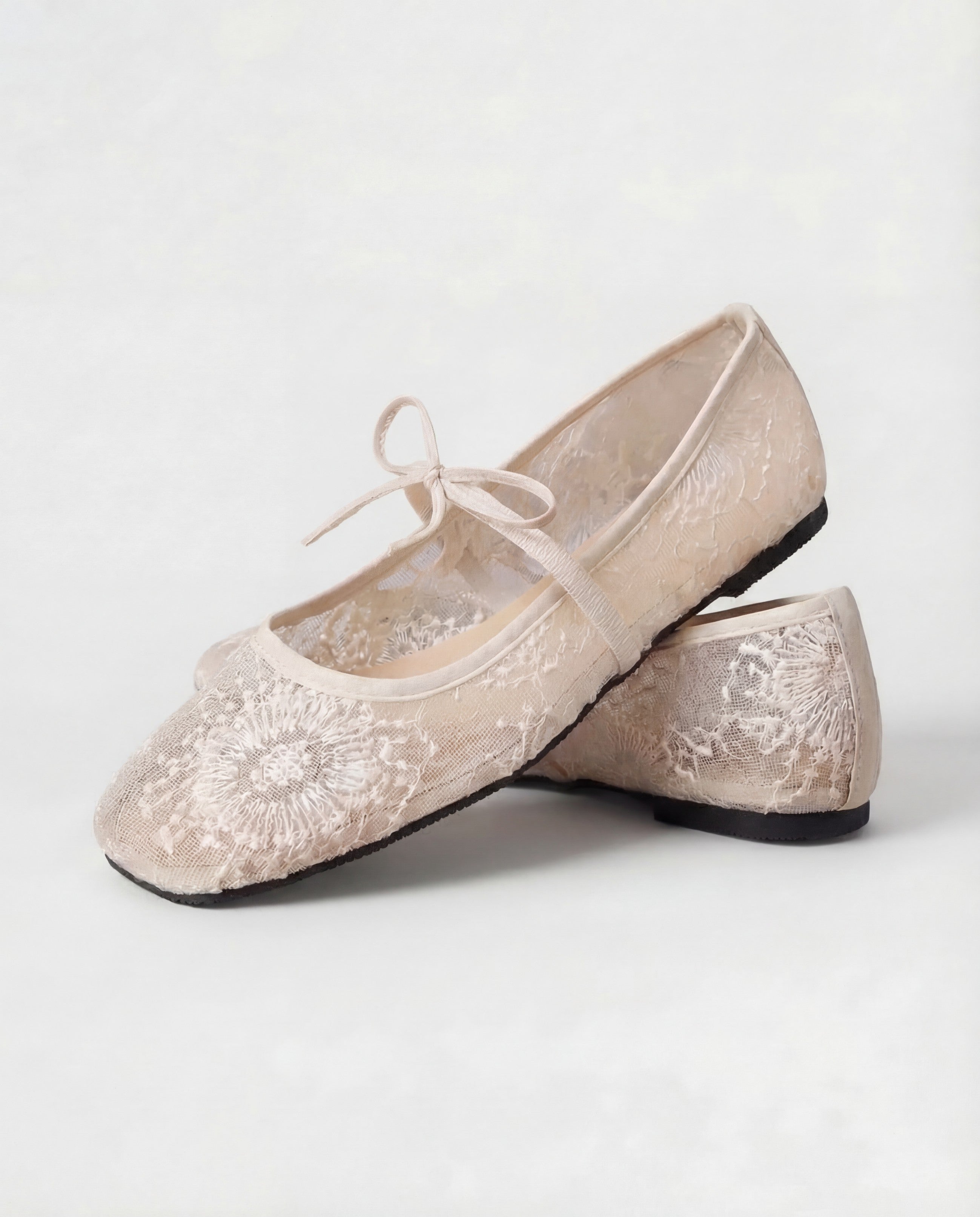 Blonde Ballerina Sko Dame – Firkantet Tå i Mesh, Hvid
