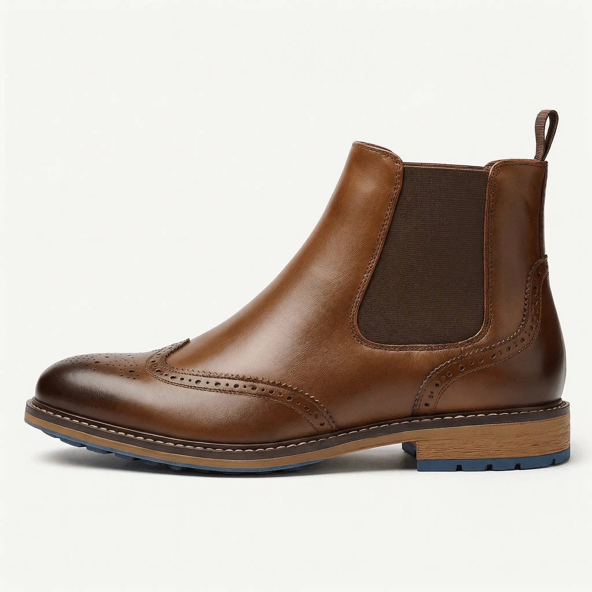 Men's Brogue Leather Chelsea Boots Slip-on Ankle
