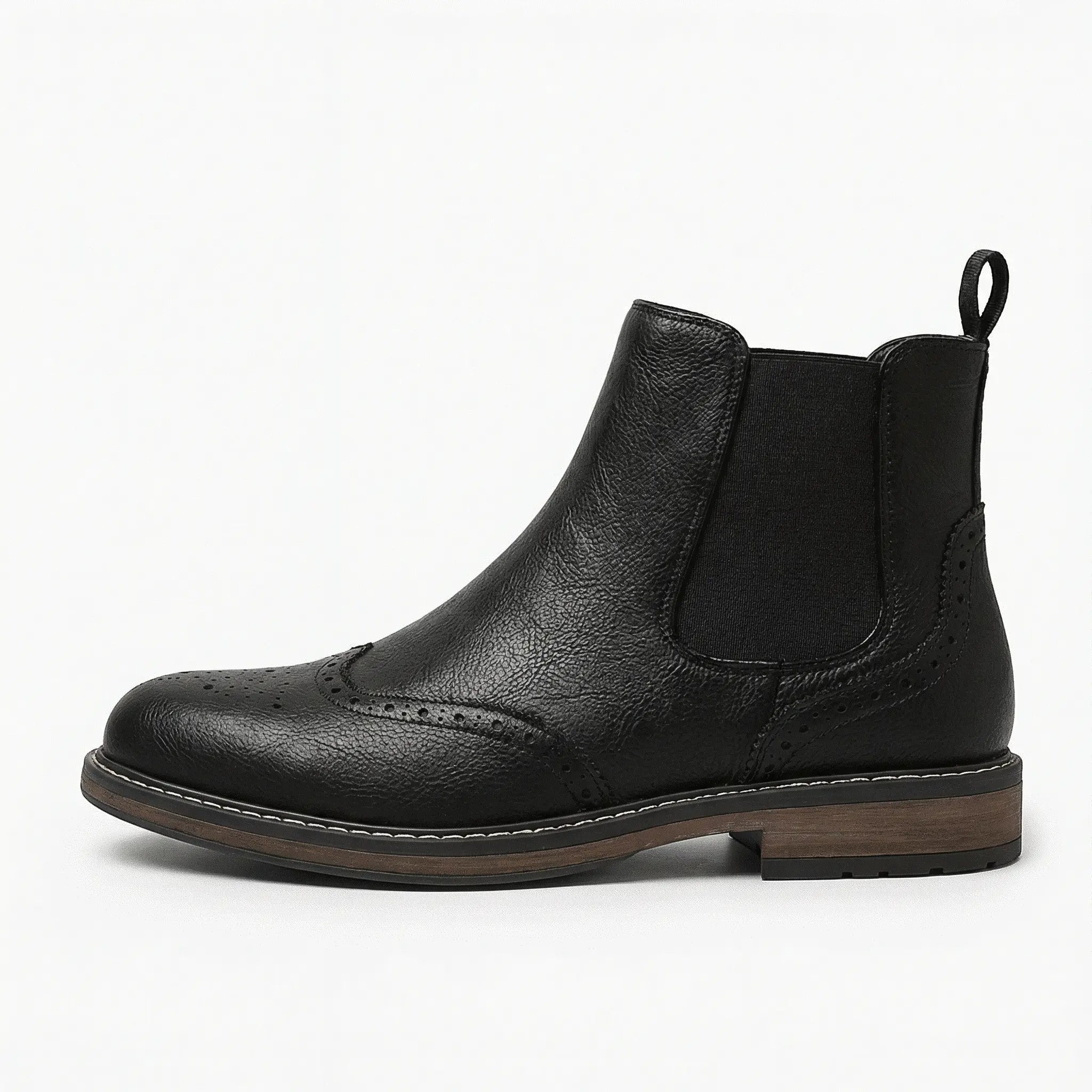 Men's Brogue Leather Chelsea Boots Slip-on Ankle
