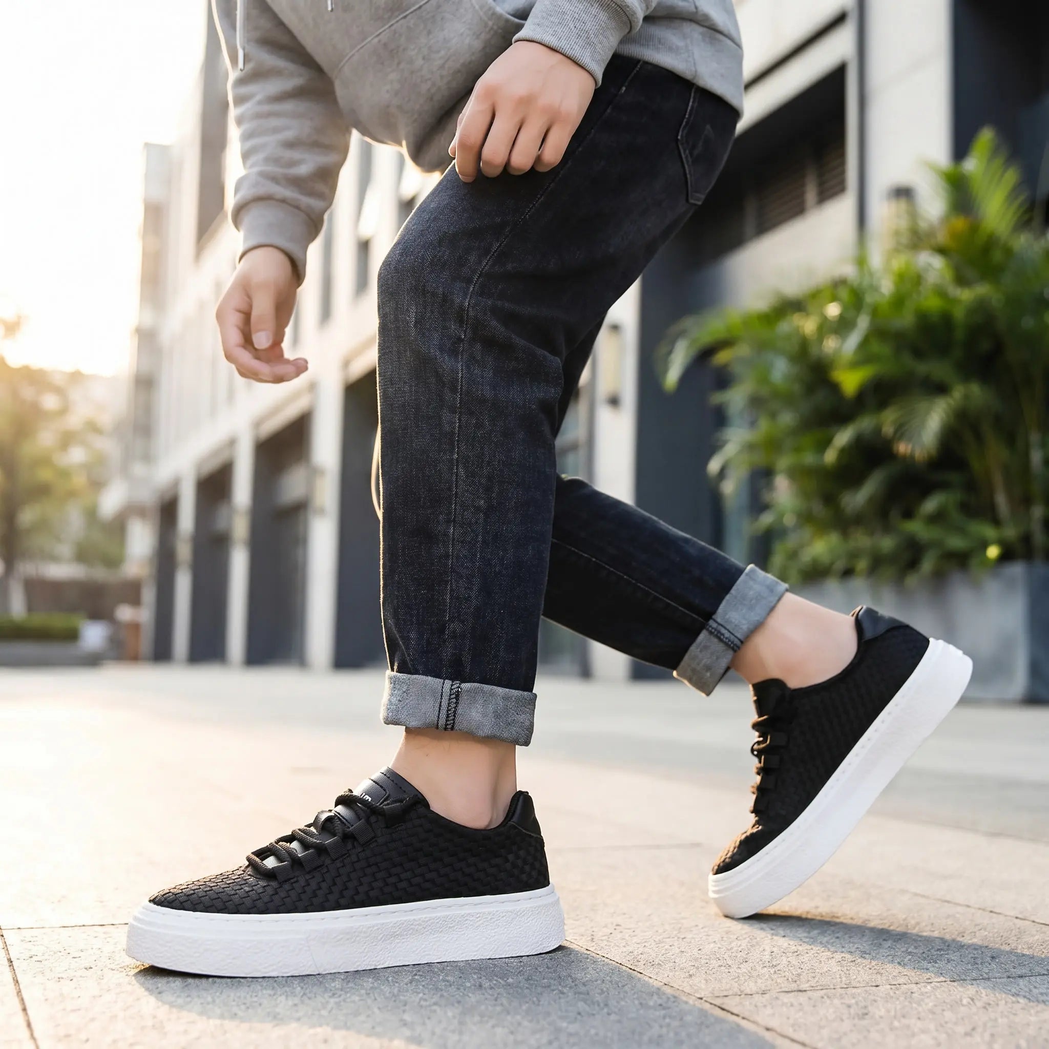 Buty sportowe męskie czarne mesh PU antypoślizgowe amortyzacja regular fit na co dzień