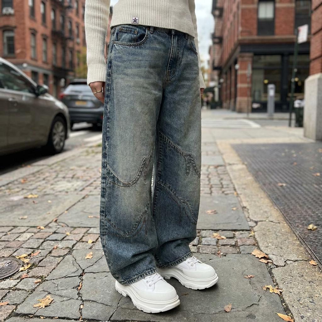 High Waisted Baggy Jeans Women Vintage Wash