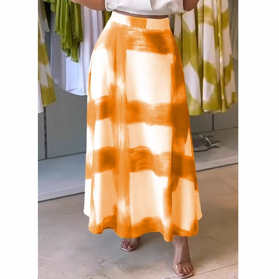 A-line Maxinederdel med Abstrakt Print | Elegant Høj Talje Design til Hverdagsbrug 3