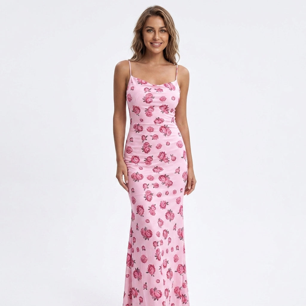 Blomstret Midikjole Dame Cowl Neck – Blomsterprint