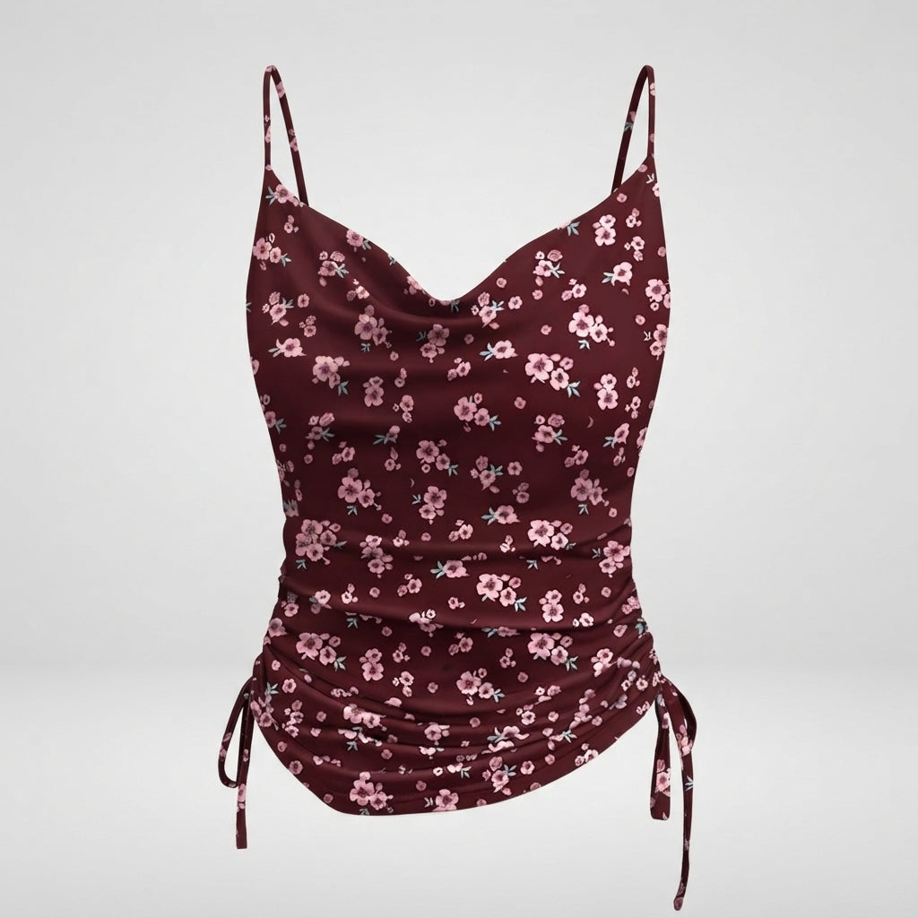 Top Camisole Damski V-Neck – Marszczony Bezrękawnik na Lato