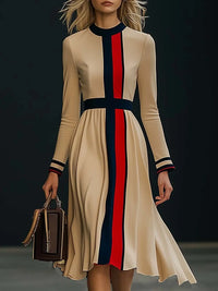 Helene | Kjole Dame – Colorblock Design, Lange Ærmer & Elegant Midibrug