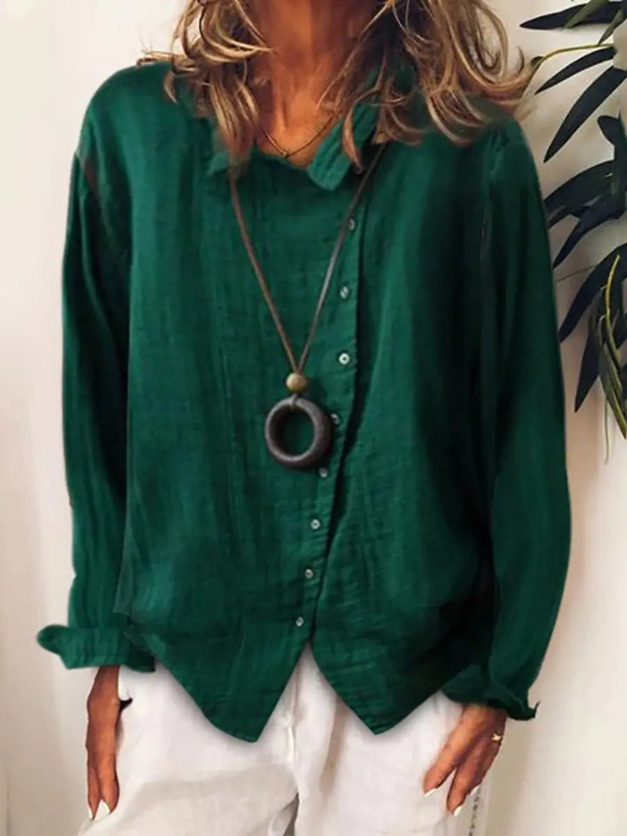 Hedvig Langskjorte til Kvinder – Bomuld Hør Afslappet Efterår Hverdag  Panorla