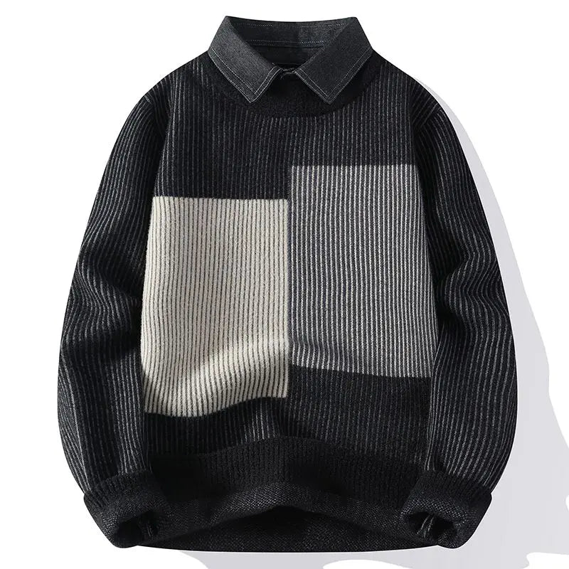 Mads | Sweater Herre – Kontrastfarver & Struktureret Krave