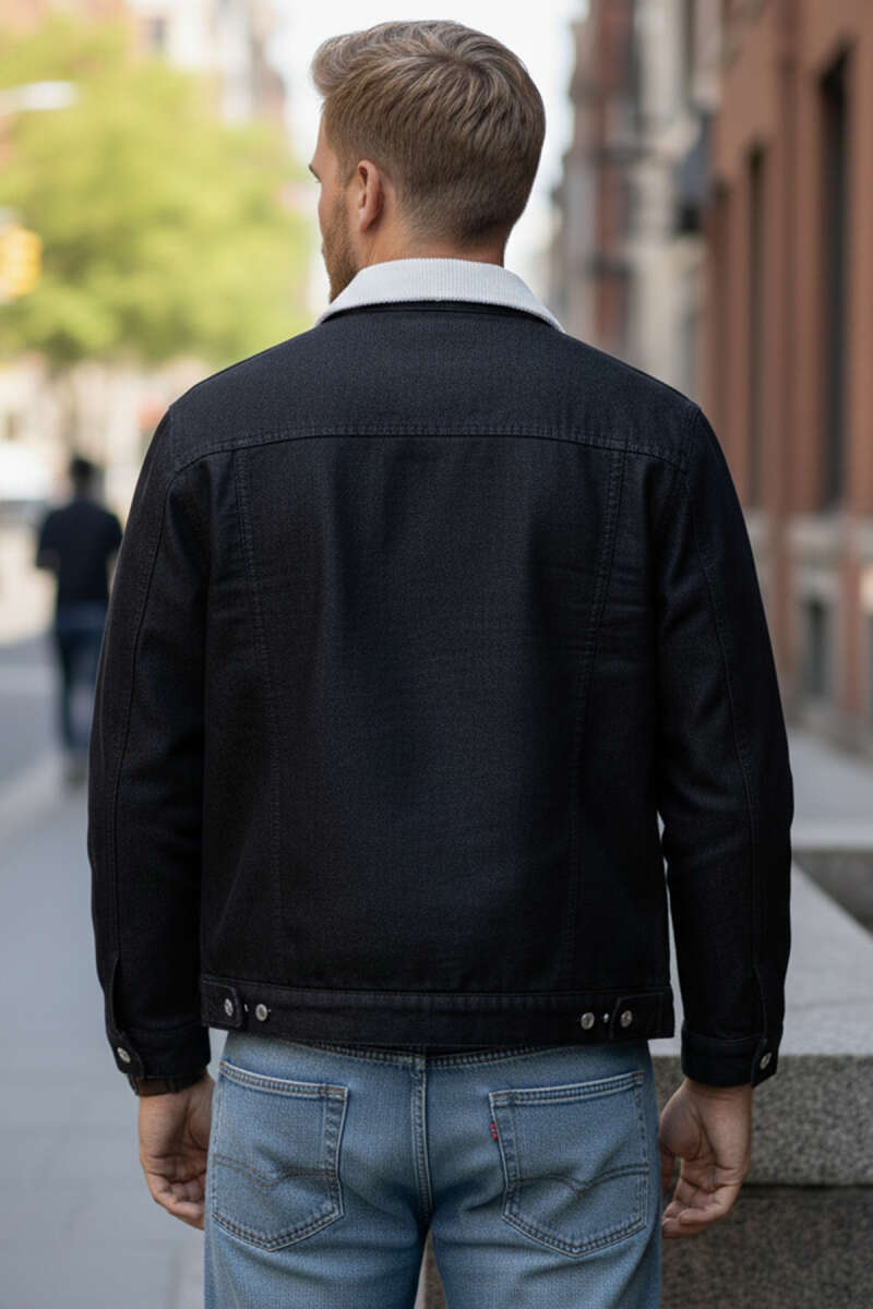 Denimjakke til Herre med Fløjlskrave | Komfortabel Forårsjakke til Hverdagsbrug 3