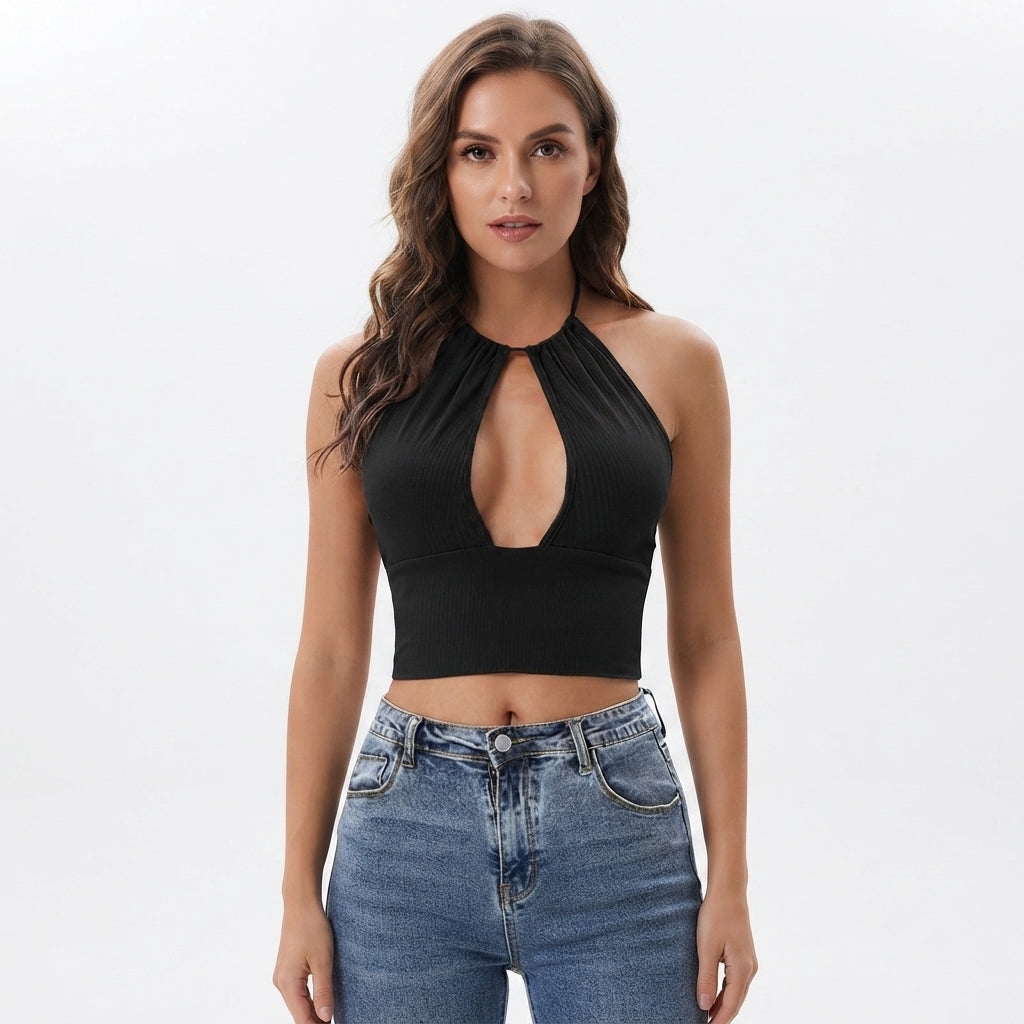 Crop Top Dame Halterneck – Cut-Out Top til Sommer