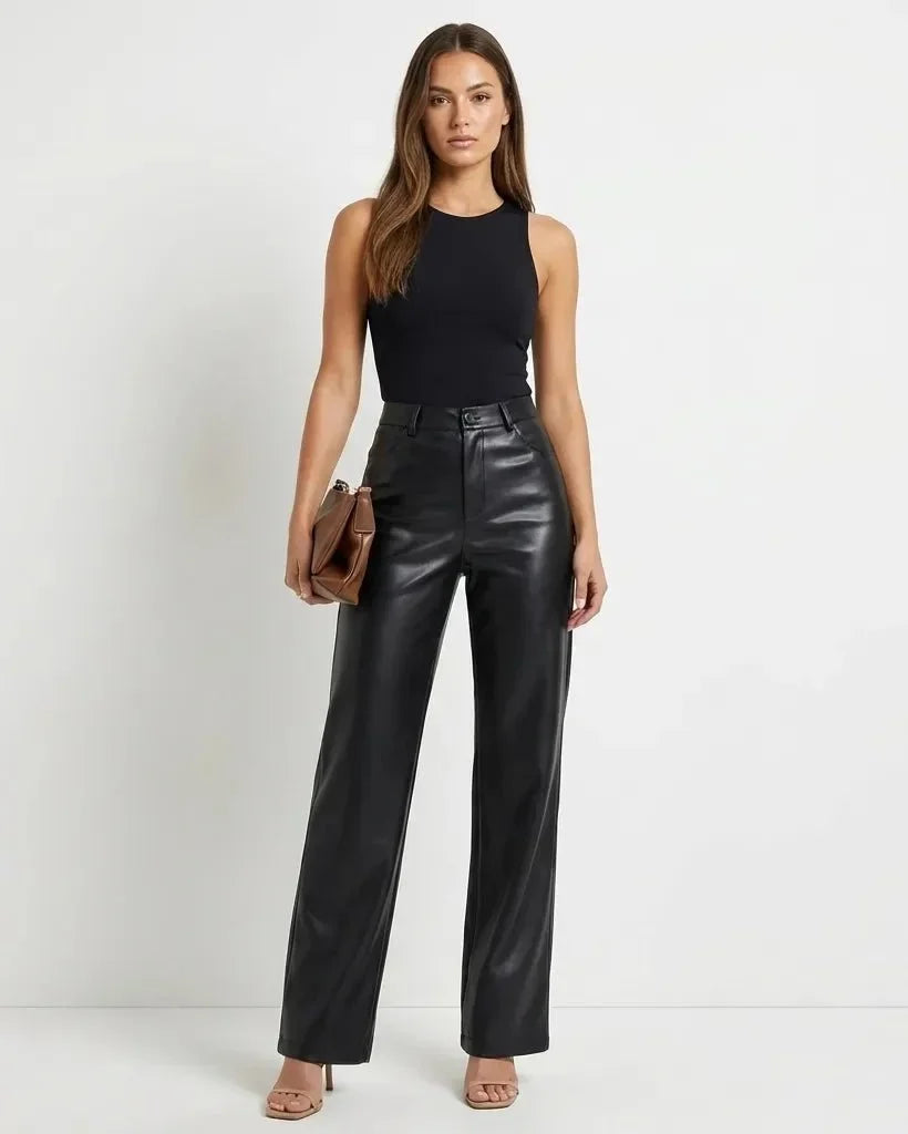 Faux Leather Trousers Women – High Waist Straight Leg Trousers