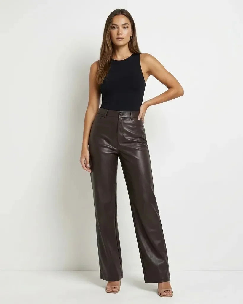Faux Leather Trousers Women – High Waist Straight Leg Trousers