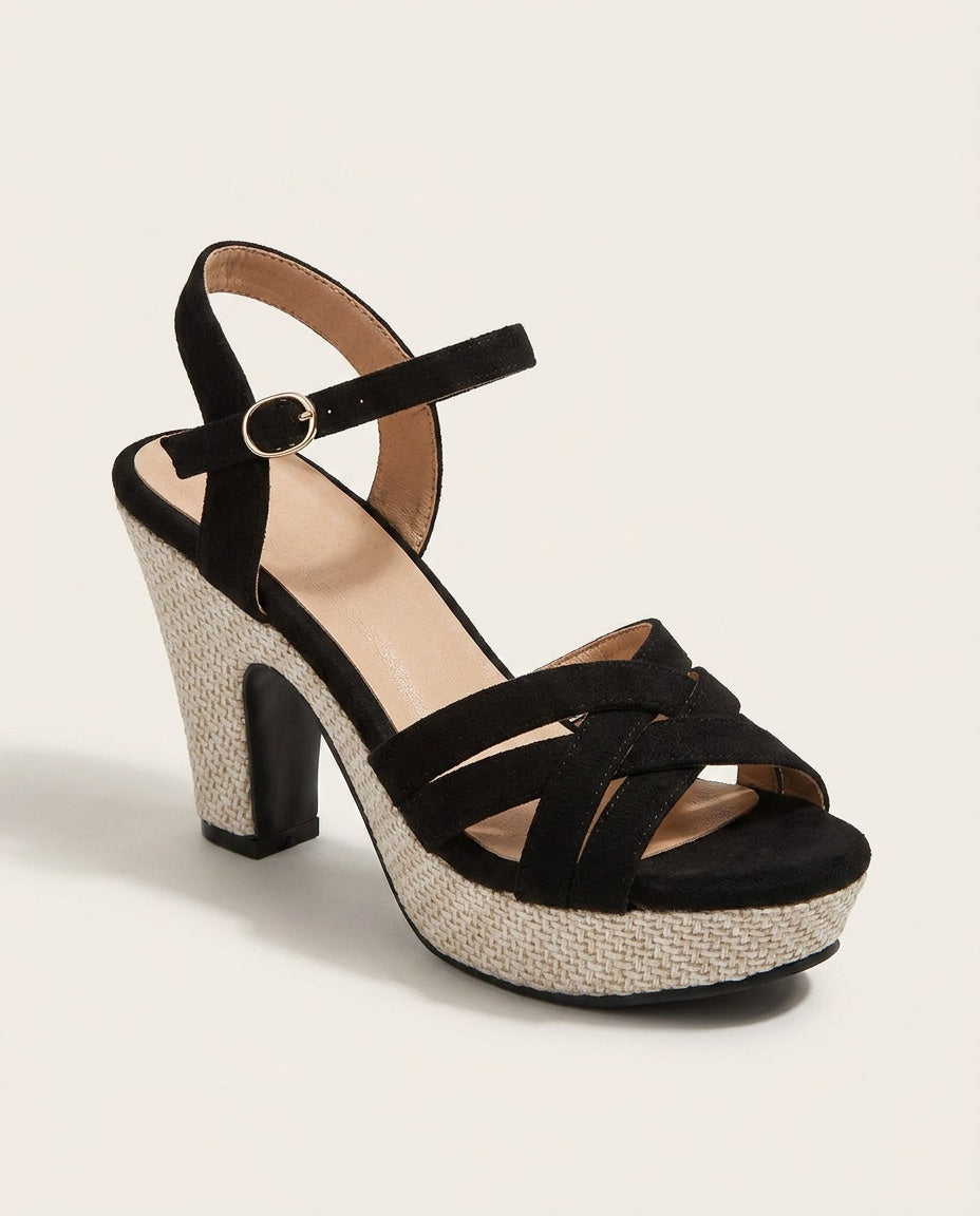 Kilehæl Sandaler Dame – Flettede Slip On Sandaler med Åben Tå
