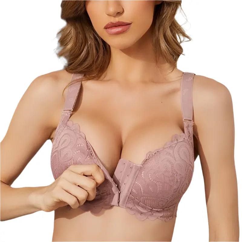 Elegant Push Up BH Dame med Frontlukning & Blonde Detaljer - Komfortabel Løft til Hverdag og Fest 1