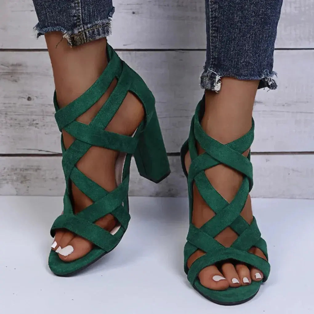 Elegant Gladiator Sandaler Dame med Blok Hæl og Kryds Stropper - Komfortabel og Stilfuld til Aftener 2