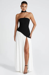 Maliyah Bustier Maxi Kjole Dame Sort/Hvid – Slids til Sommerfest