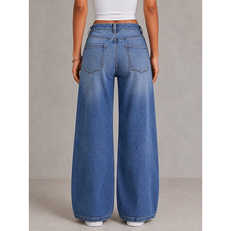 Vide Jeans Dame – Højtaljede Blå Denim Bukser med Vidt Ben