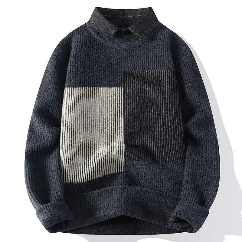 Mads | Sweater Herre – Kontrastfarver & Struktureret Krave