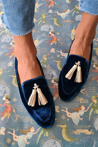 Loafersy Damskie – Aksamitne Loafersy z Chwostem, Granat