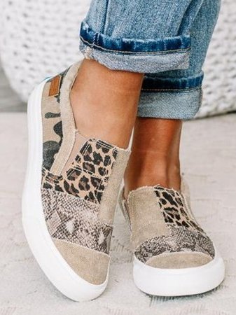Slip-On Sneakers Dame – Leopard Dyreprint Canvas Sko med Plateau