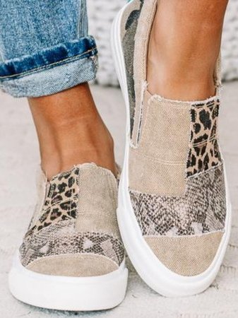 Slip-On Sneakers Dame – Leopard Dyreprint Canvas Sko med Plateau