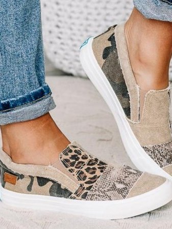Slip-On Sneakers Dame – Leopard Dyreprint Canvas Sko med Plateau