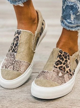 Slip-On Sneakers Dame – Leopard Dyreprint Canvas Sko med Plateau