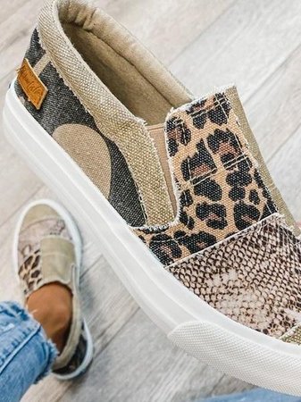 Slip-On Sneakers Dame – Leopard Dyreprint Canvas Sko med Plateau