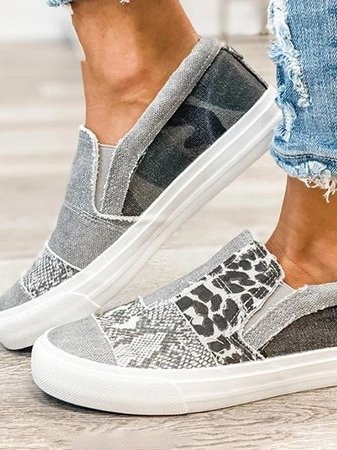 Slip-On Sneakers Dame – Leopard Dyreprint Canvas Sko med Plateau